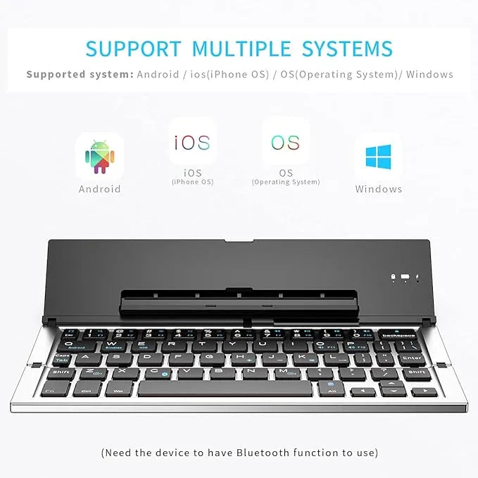 Folding Bluetooth Keyboard | Foldable Wireless Keyboard with Portable Pocket Size | Aluminum Alloy Shell with StandBluetooth Foldable Keyboard