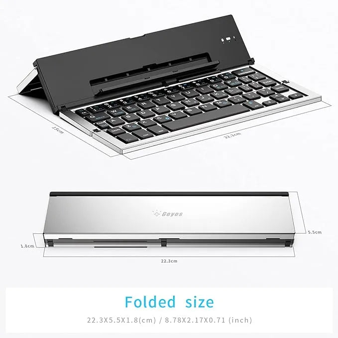 Folding Bluetooth Keyboard | Foldable Wireless Keyboard with Portable Pocket Size | Aluminum Alloy Shell with StandBluetooth Foldable Keyboard