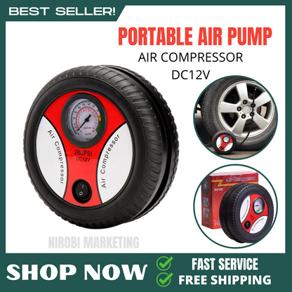 Portable Air Compressor Pump | Car Tyre Inflator Air Compressor Pump 260PSI DC 12V Auto Pump Portable Electric Mini Tire Inflator Air Compressor