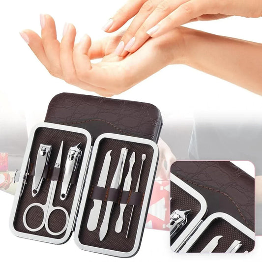 7 in 1 manicure pedicure carbon steel professional kit with leather travel case