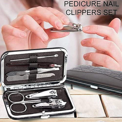 7 in 1 manicure pedicure carbon steel professional kit with leather travel case